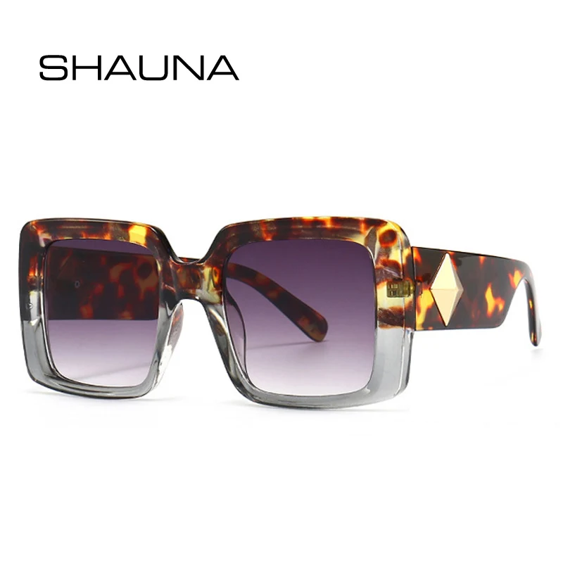 

Женские и мужские большие квадратные очки SHAUNA, трендовые солнцезащитные очки в стиле ретро с заклепками и градиентными линзами UV400