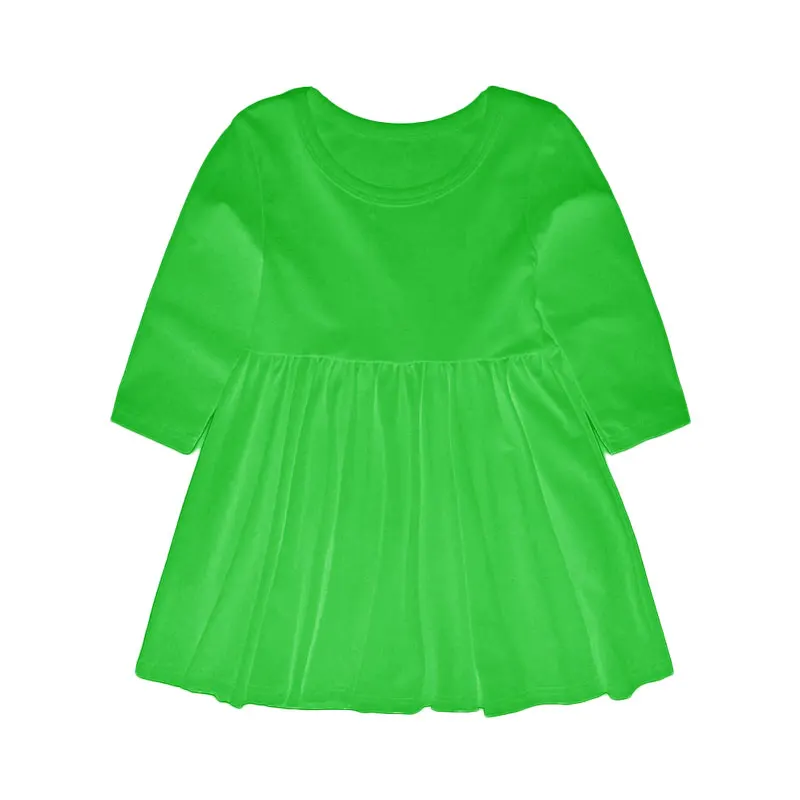 solid green Коллекция года, весеннее платье для девочек Одежда для девочек с принтом платье принцессы с длинными рукавами для девочек, Детский костюм, платье верхняя одежда для детей возрастом от 2 до 8 лет - Цвет: solid green