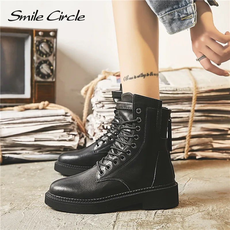 Женские ботильоны на плоской платформе Smile Circle модные осенне зимние ботинки с
