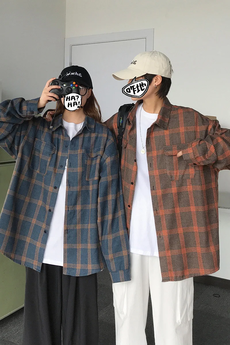 

L Winter Long-sleeved Shirt Male Loose Hong Kong Style Couples Wind Shirt