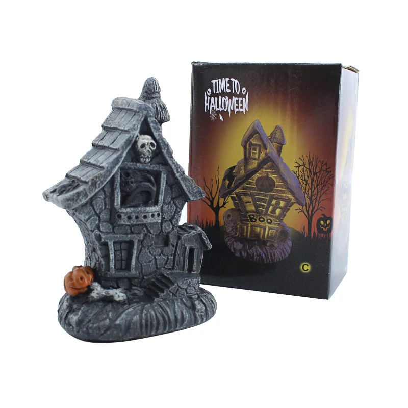

Resin Haunted House with LED Light Lamp Ornament for Halloween Decoration Spooky For Home Party Supplies