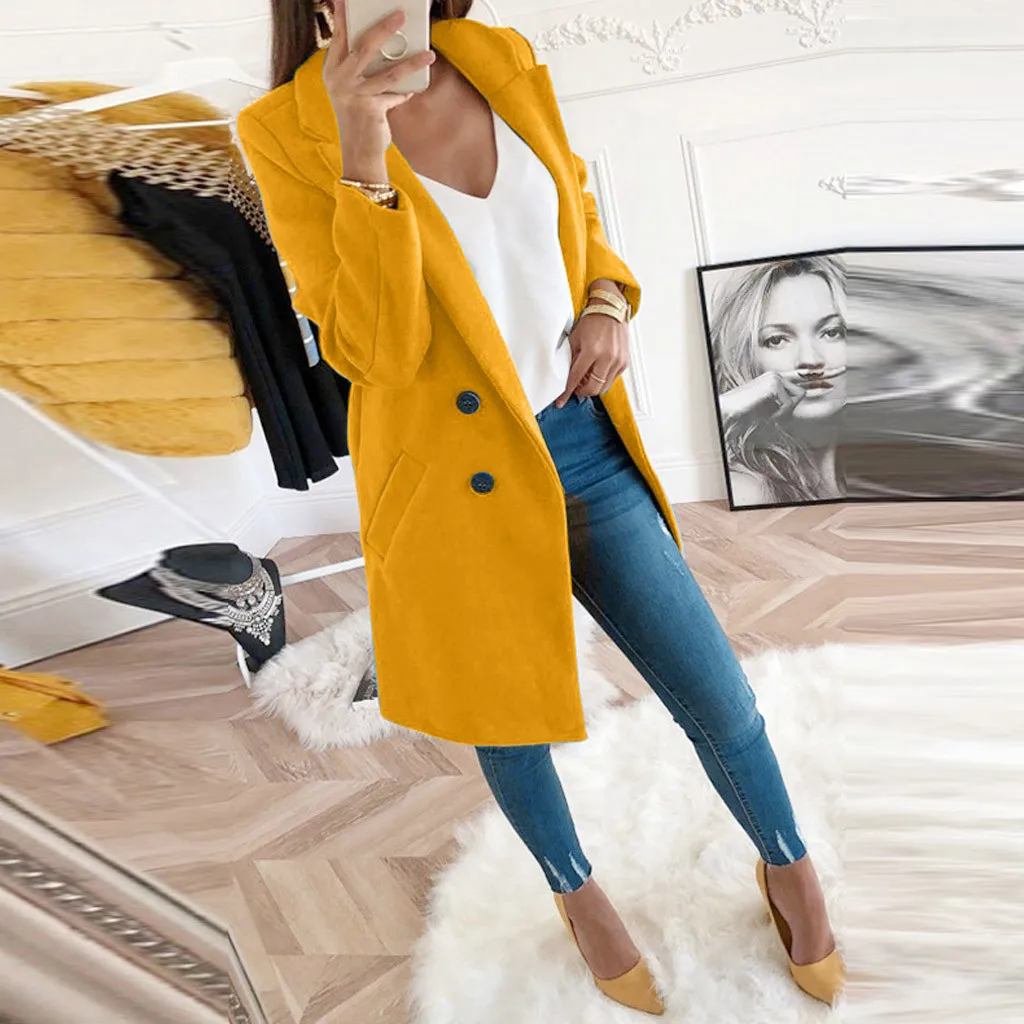 Женское осеннее искусственное шерстяное элегантное Полушерстяное пальто тонкая