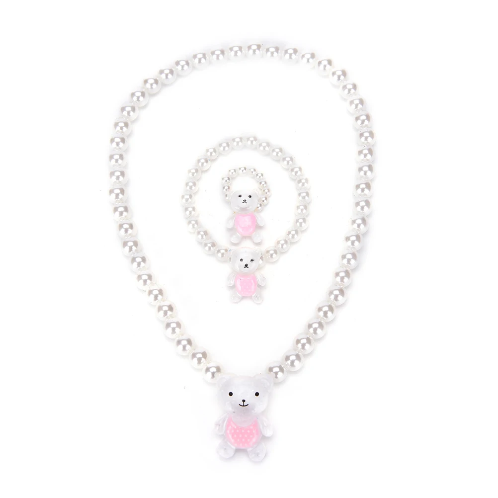Медвежонок Rabit ожерелье кольцо браслеты для детей девочек белый имитация жемчуга