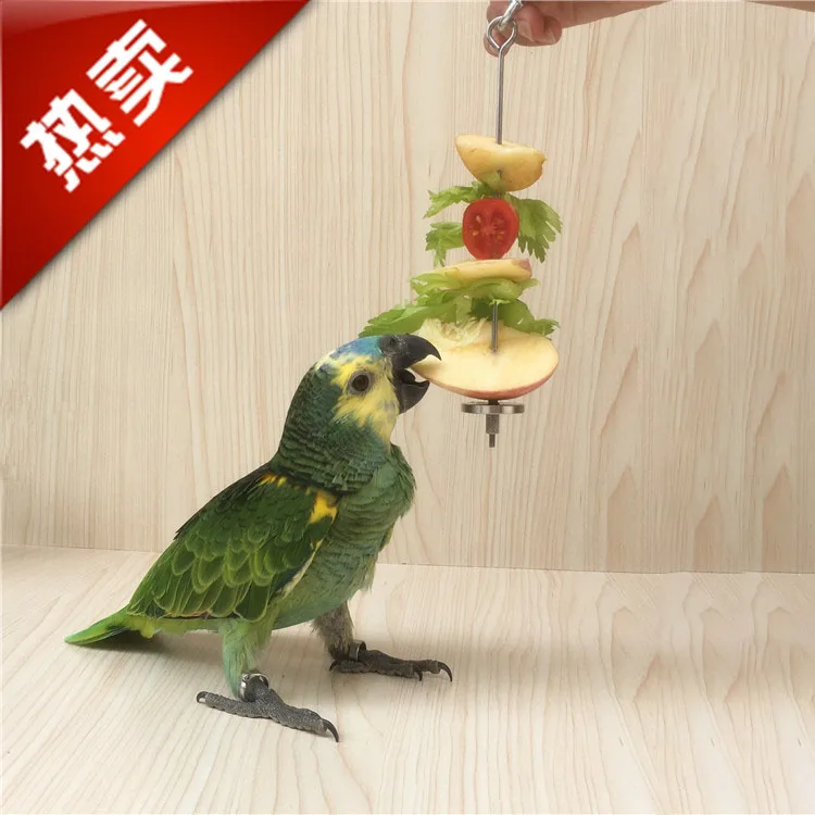 

HOT! Stainless Steel Bird Cage Fruit Feeder Hanging Parrot Treat Holder Skewer Pet Toy Durable steel fruit holder with carabiner