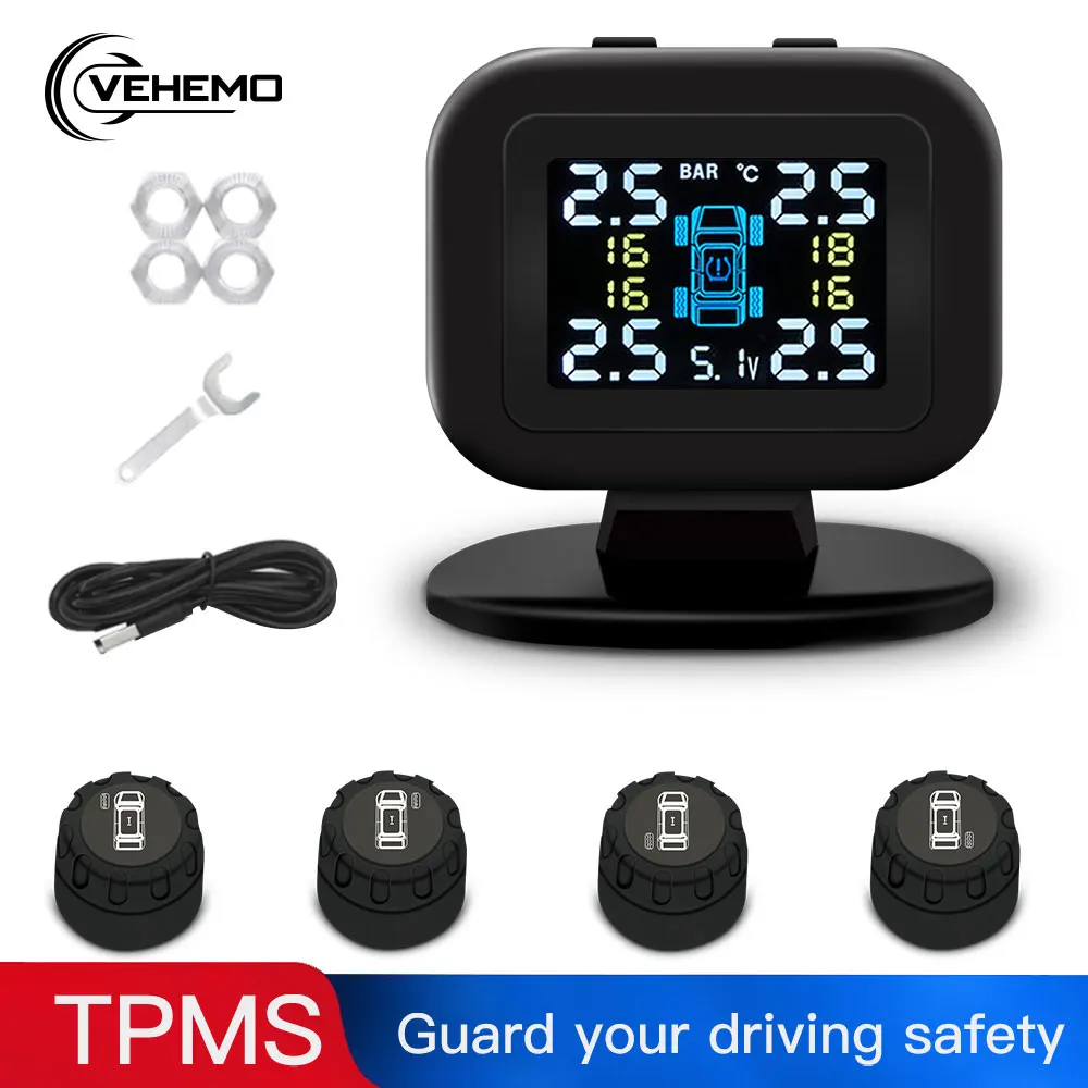 

3.5Bar Car Digital TPMS 5V Intelligent Tire Pressure Monitoring System Universal Tire Anti-Explosion 4pcs External Sensor