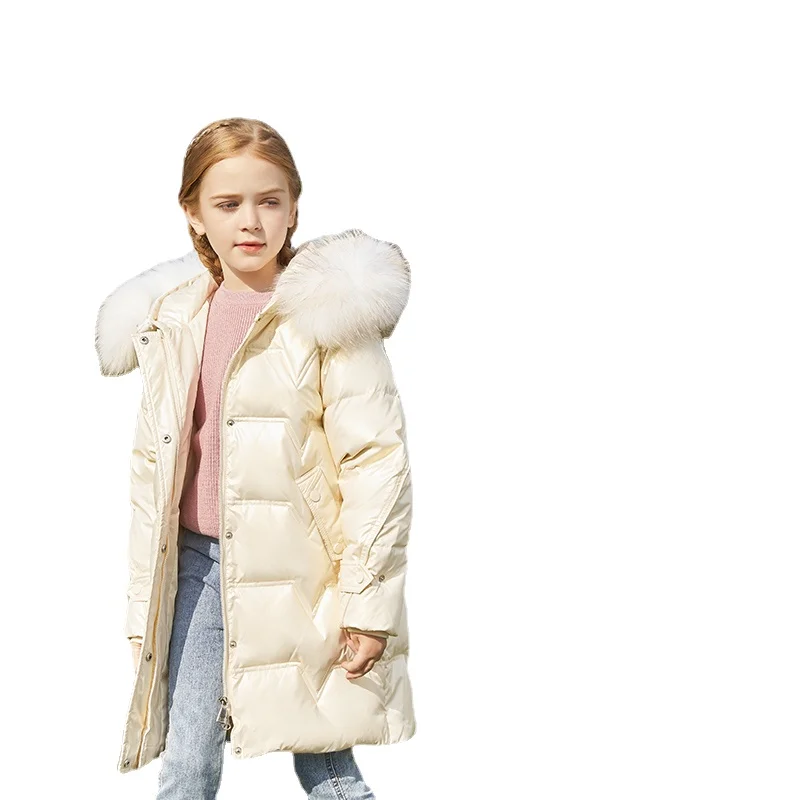

Winter Medium Kids Jackets 4-16 Years Girls Thicken Warm White Duck Down Down Coat Big Hoodies Fur Collar Children Outerwear