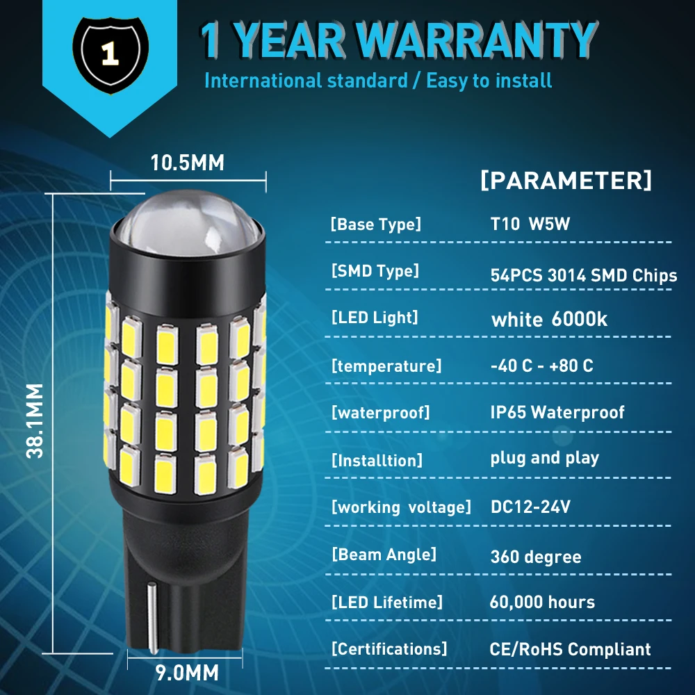 2 шт. светодиодные лампы W5W T10 Canbus 3014 51SMD для BMW Audi|Сигнальная лампа| |