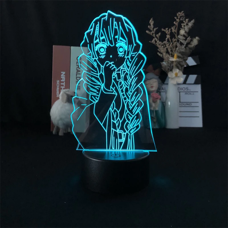

3d-ночник с будильником, базовая лампа с дистанционным управлением, 3d-лампа Kimetsu No Yaiba Mitsuri Kanroji манга, японское аниме для детей