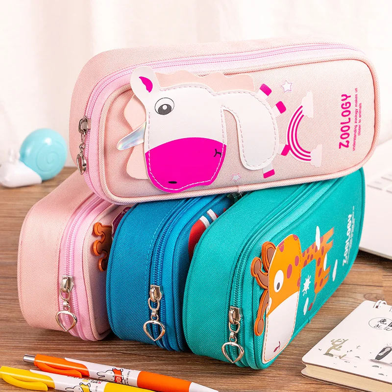 Kawaii Animal Unicorn Dinosaur Flamingo Pencil Case Zipper Large Capacity Pencil Box Portable Storage Bag School Supplies