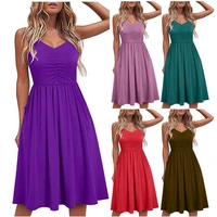 new womens fashion sexy large size solid color summer casual sleeveless beach dress
