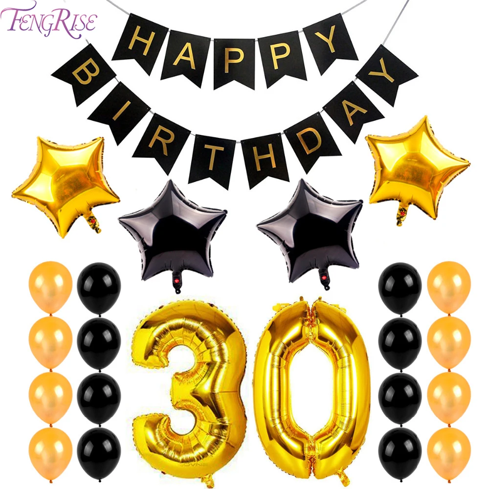 

FENGRISE Gold Black Foil Balloons Figures Number 30th 40th 50th Birthday Decoraion 30 40 50 Anniversary Birthday Baloon Balon