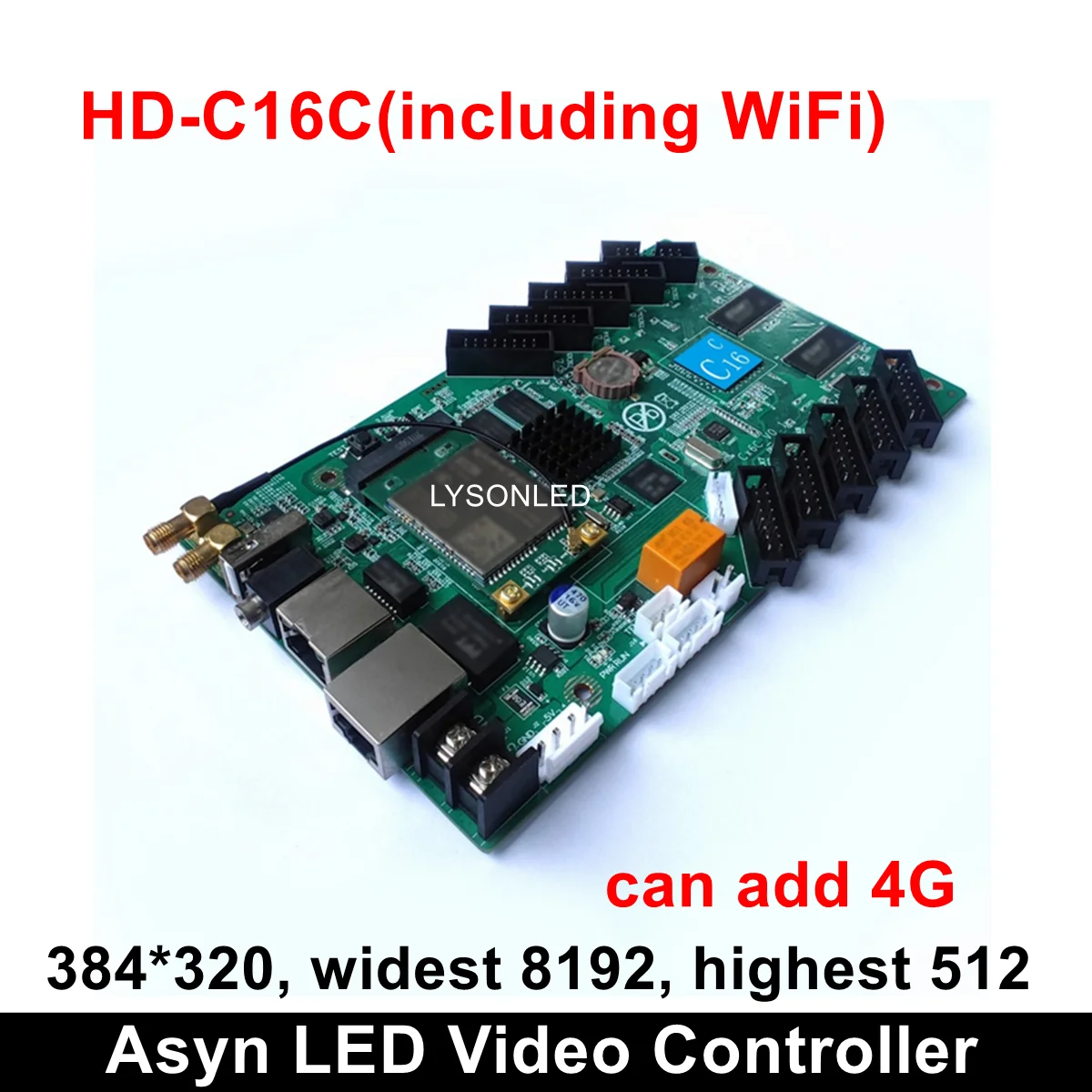 Huidu WIFI HD-C16C Asynchronization Full Color LED Video Card ,Can add wireless 4G modular