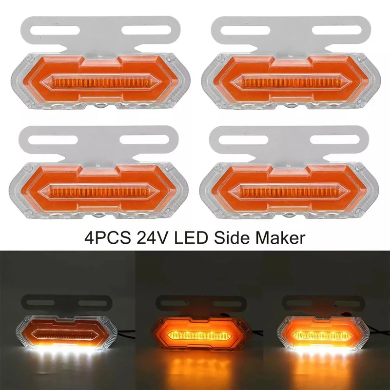 

4Pcs 24V LED Car Truck Side Marker Light Car External Lights Square Warning Tail Light Signal Lamps Trailer Lorry