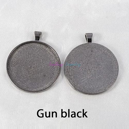Gun Black 10 шт., 38 мм, стеклянный кабошон, установка, посеребренный круглый пустой лоток, основание, ободок, подвеска, настройки, сделай сам, ювелирное изделие - Цвет: Gun Black