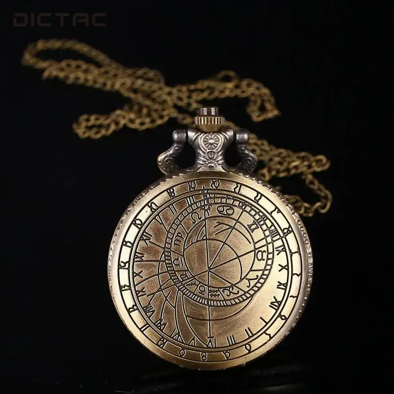 Часы на цепочке, модные кварцевые карманные винтажные с компасом, с подвеской-цепочкой, бронзовый подарок