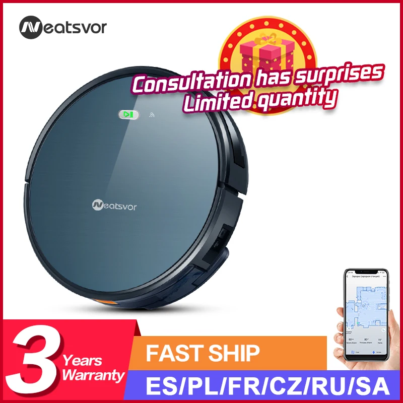 

NEATSVOR X500 Robot Vacuum Cleaner 3000PA Powerful Suction 3-in-1 Pet Hair Household Dry and Wet Mopping Automatic Charging