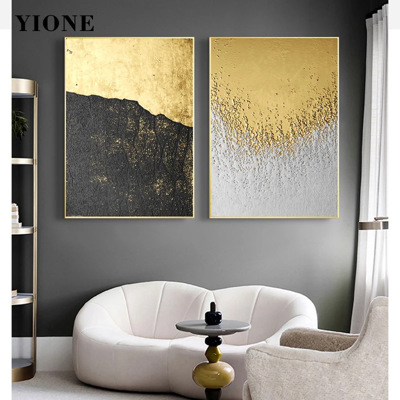 

Black Gold Abstract Art Canvas Paintings Modern Luxury Granule Texture Pictures Posters and Prints Wall Decoration for Living