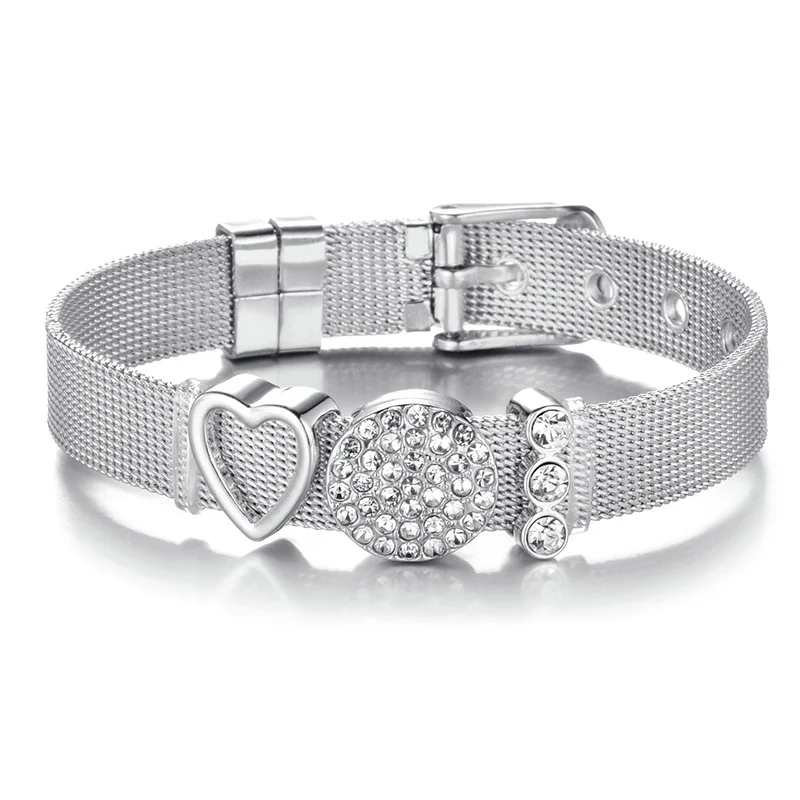 Silver Color Высококачественный сетчатый Браслет из нержавеющей стали, очаровательный брендовый браслет с кристаллами для мамы, для женщины, жена мать, подарок на день - Окраска металла: Silver Color