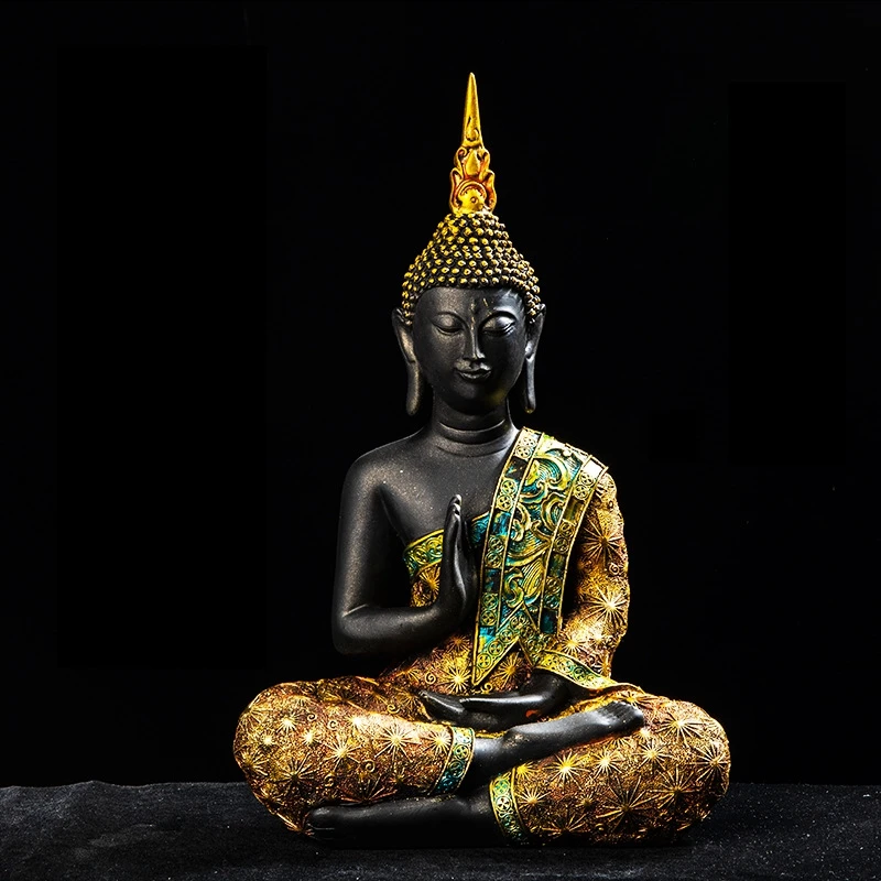 Статуэтка Будды Таиландской скульптуры Зеленая смола Ручная работа Буддизм Хинду Фэншуй Фигурина Медитация Декор для дома Фэншуй включен.