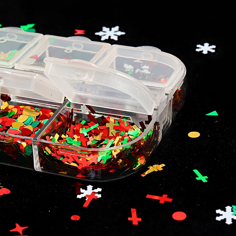 Merry Christmas Nail Sequins Glitters Art Decoration Manicure Design Laser Snowflake Xmas Tree Butterfly Starlights Mixed | Красота и