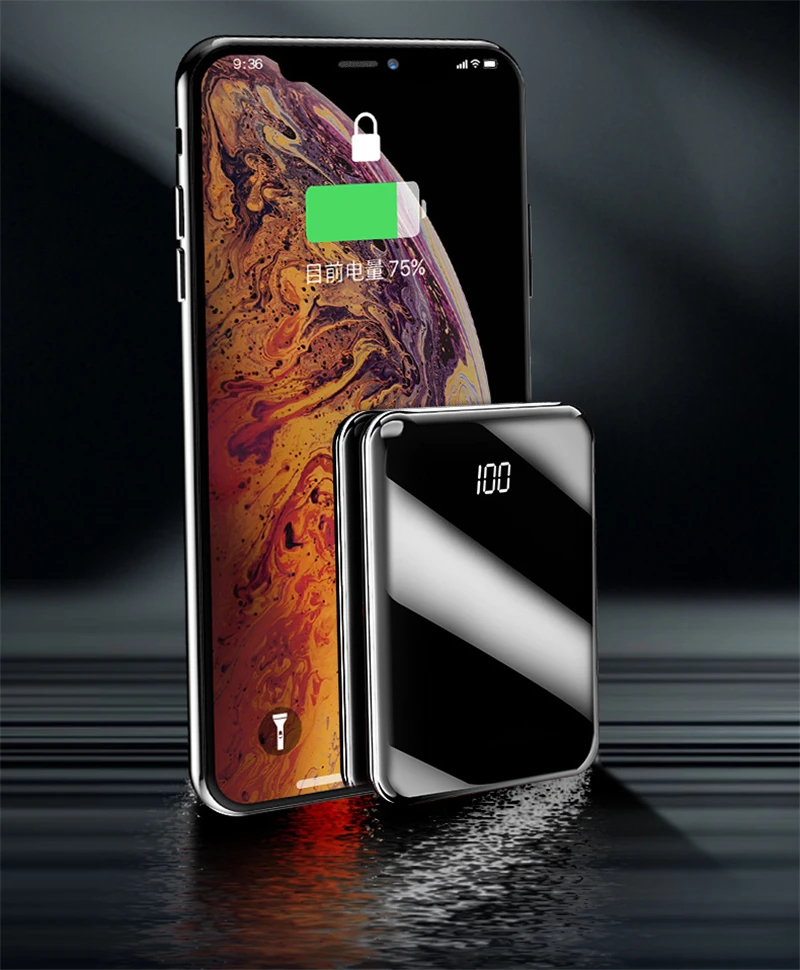 Высокая емкость 20000mAh банк питания зеркальный экран USB банк питания для iPhone Xiaomi Мобильный телефон быстрое зарядное устройство супер тонкий повербанк