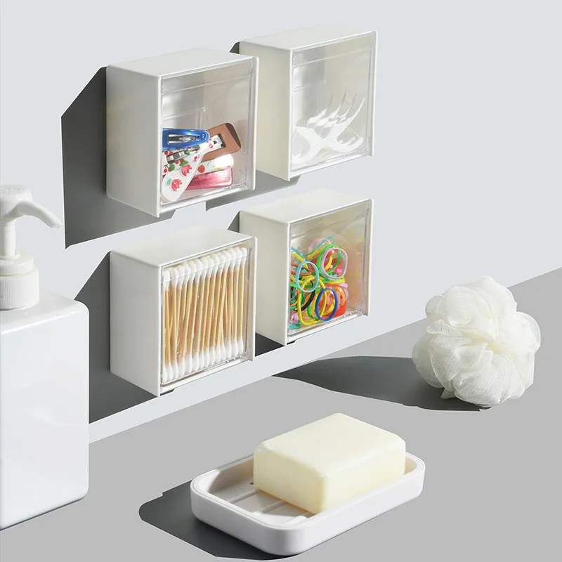 

Multifunctional No Drilling Wall-mounted Flip-top Organizer Hips Save Space Cotton Buds & Make Up Pad Dispenser For Home&office