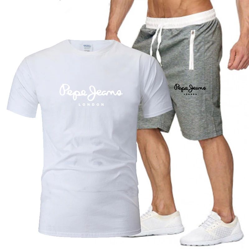 

Men's Pe Letter Print Sportswear Set Loose Short Sleeve T-shirts and Shorts Casual Sportswear Summer Outfits 2021