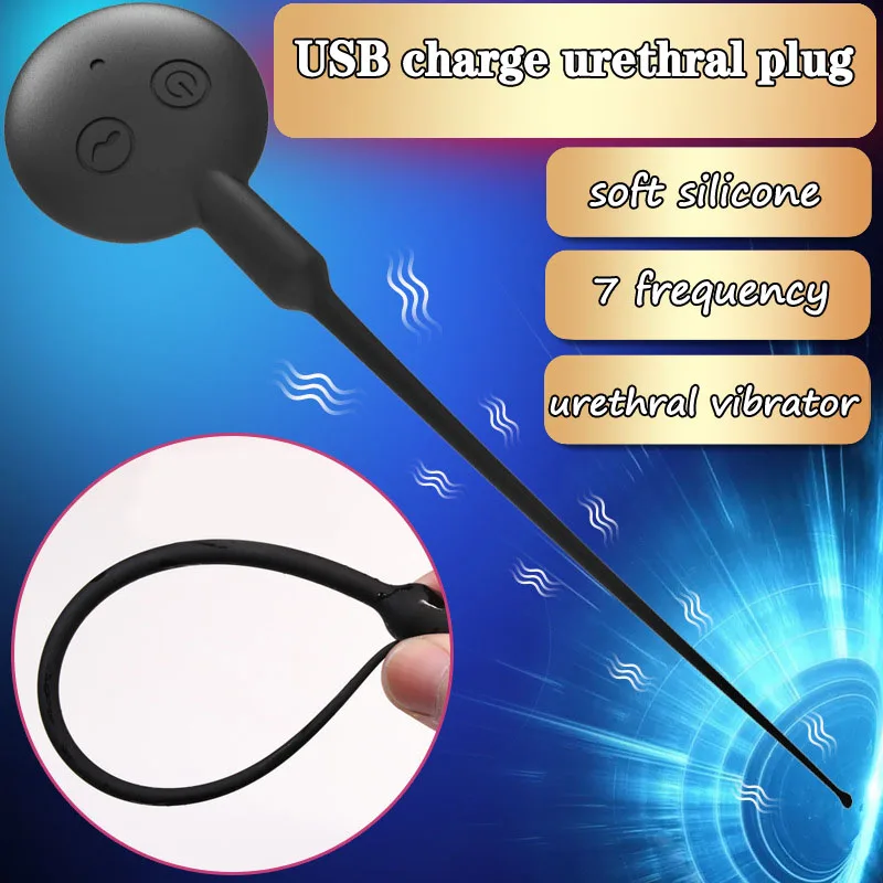 

USB Charge Silicone Penis Plug Urethra Vibrator Sex Toys For Men Sounding Rods Urethral Dilators Vibrating Sound Penis Insert