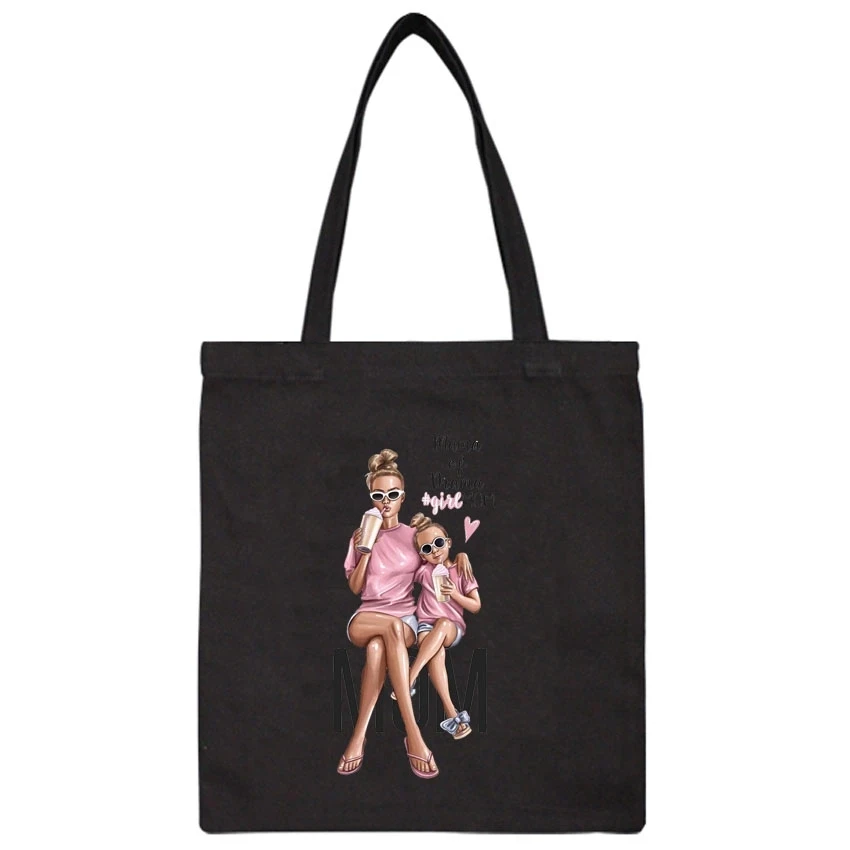 Canvas Shopping Bag Lovely Girl Mom Print Handbag Large Capacity School Trval Bag Tote Shopper Bags Clothes Package Bag - Цвет: C2