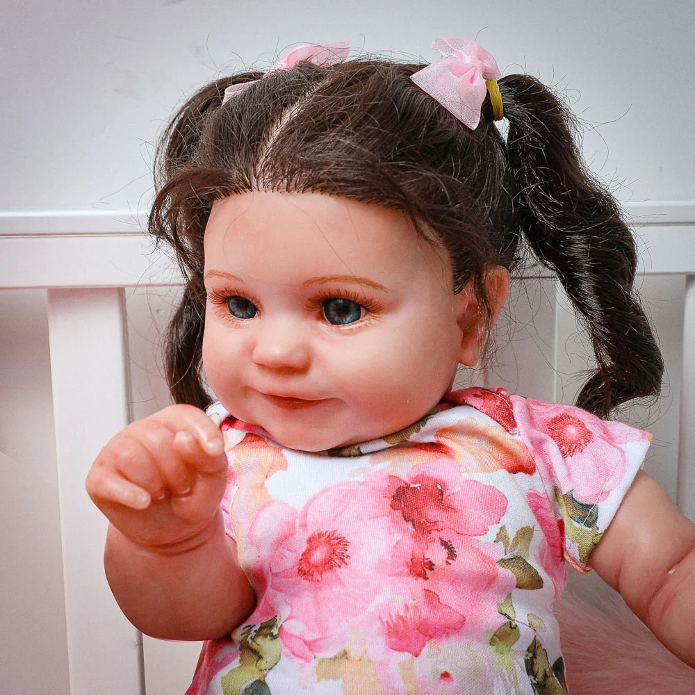 

New 56CM Reborn Baby 22" White Skin Blue Eyes Girl Toddler Doll Lifelike Cute Babies Soft Cotton Body Silicone Dolls Toy Gifts