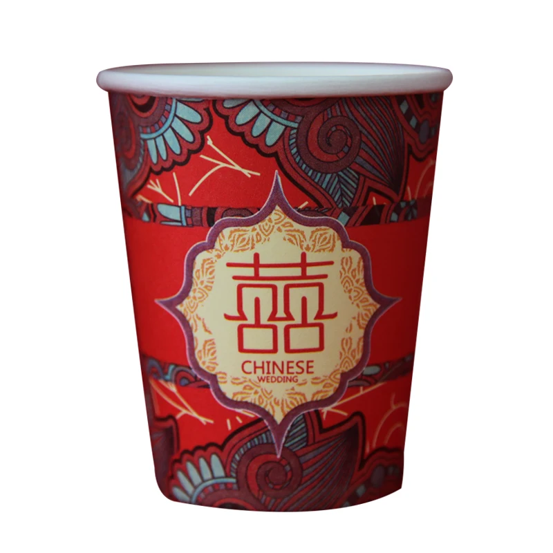 

100pcs/pack 250ml Chinese Traditional Wedding Supplies Disposable Paper Cups Drinking Accessories Party Decoration