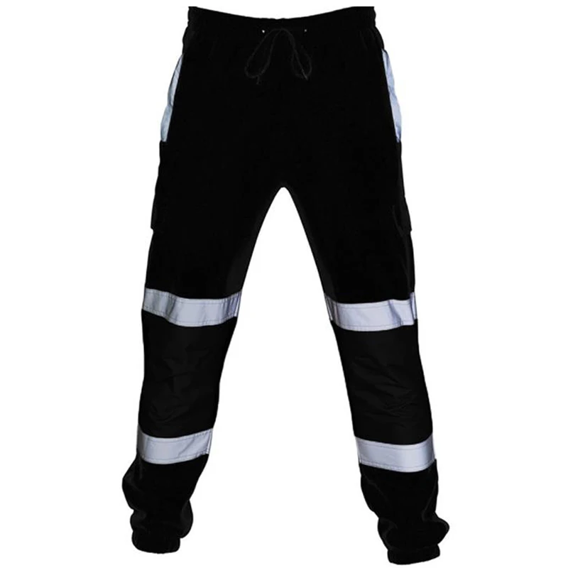 

Men Reflective Work Pants Patchwork Cargo Pants Striped Drawstring Men Clothing Casual Trousers Sport Work Pants Male