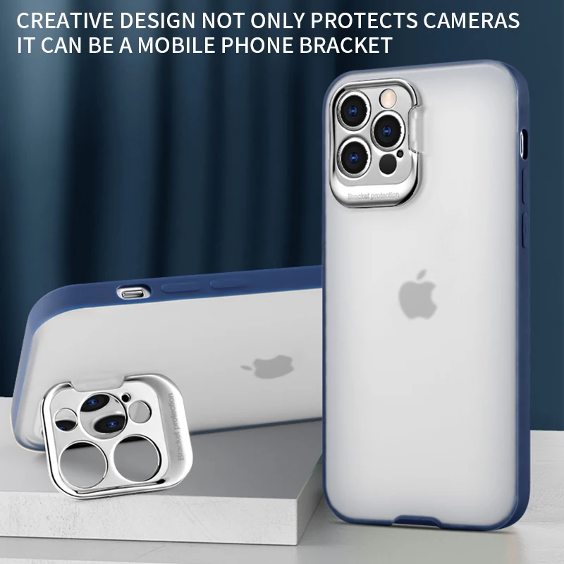 

Luxury Camera Lens Protection Matte Plating Holder Mobile Phone Case For iPhone 12 Pro Max Mini 11 Cellphone Cover Coque Fundas