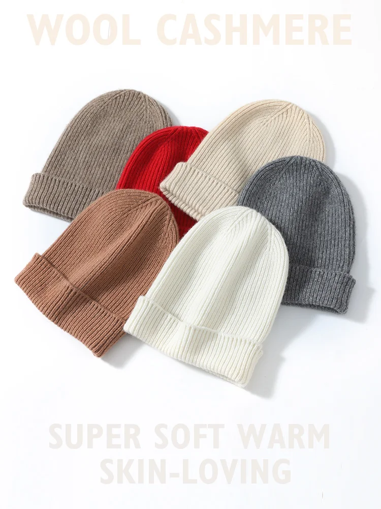 Кашемировые вязаные шапки 35%, искусственная шерстяная Смешанная простая теплая шляпа в рубчик, натуральная мягкая уютная весенне-Зимняя Кр...