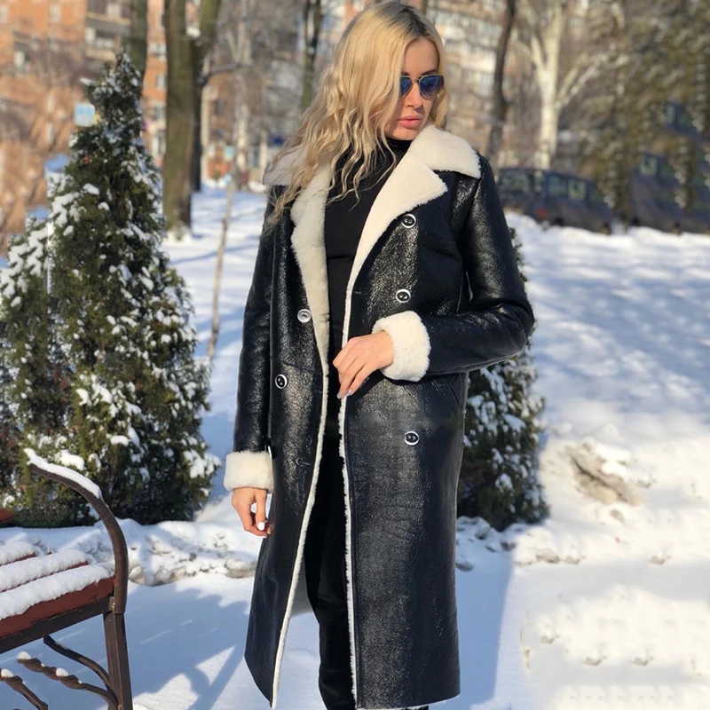 

New Winter Coat for Women's Faux Leather Long Coats Cotton Casual Fur Hooded Coats Thick Warm Parkas for Women's Coat