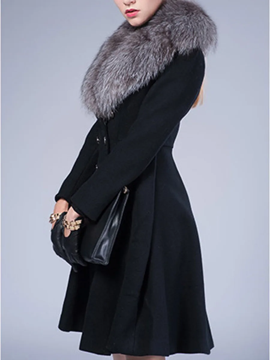 Модные женские пальто Длинная шерстяная двухбортная юбка с воротником из