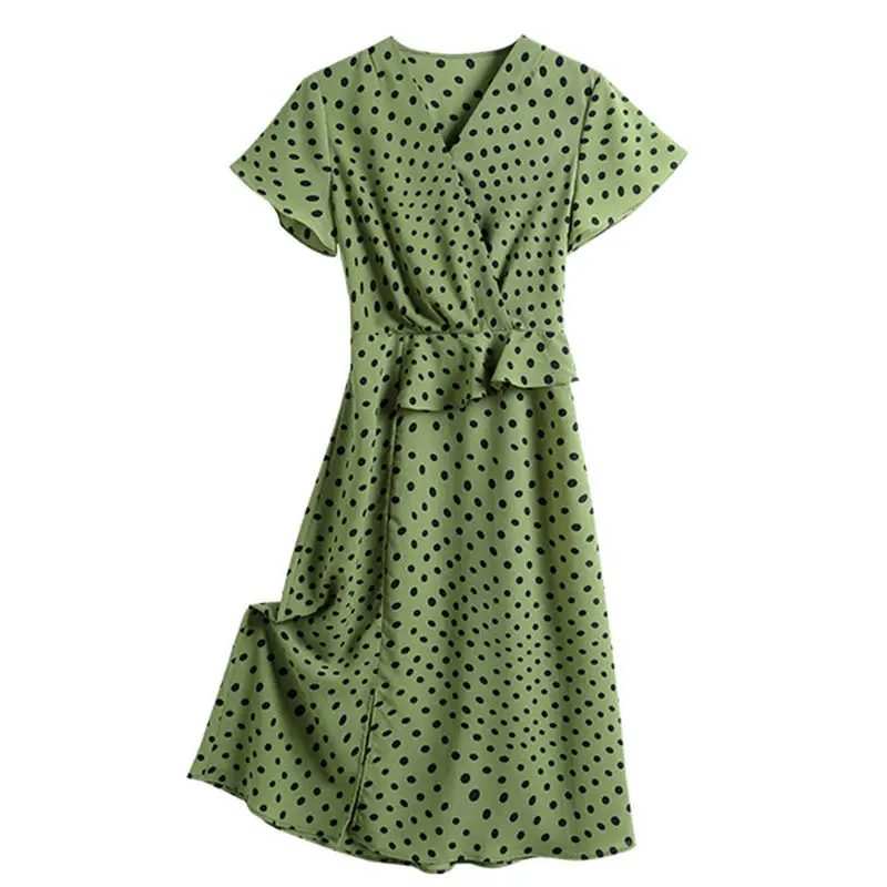 

High Grade Polka Dot Silk Dress Women's 2021 Summer New Slim Temperament Green Mulberry Silk Dress