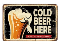 cold beer here tin signlarge beer cup and letter on the black background vintage metal tin signs for cafes bars pubs shop wall