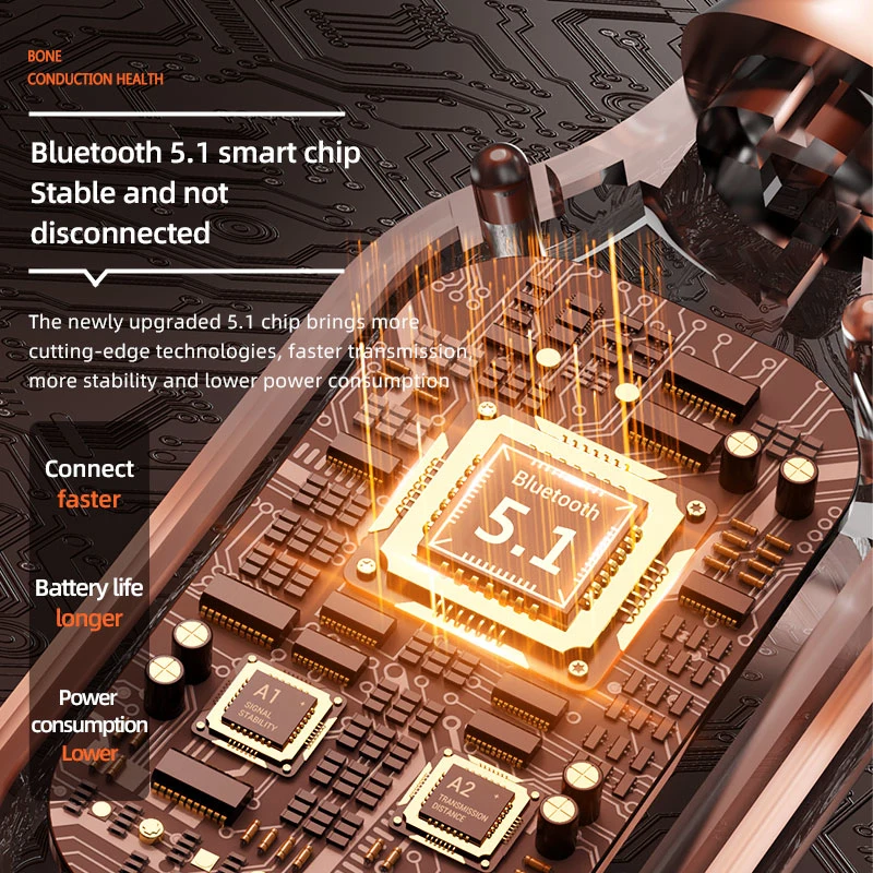Беспроводные наушники с костной проводимостью синими зубьями спортивные