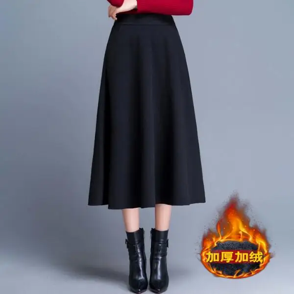 76cm velvet black Женская Новинка осень зима корейский стиль длинная линия толстые теплые шерстяные юбки женские размера плюс 3XL Свободные шерстяные юбки F22 - Цвет: 76cm velvet black