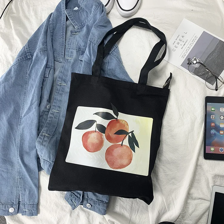 Женские сумки для покупок оранжевые Наплечные с принтом школьные тканевые