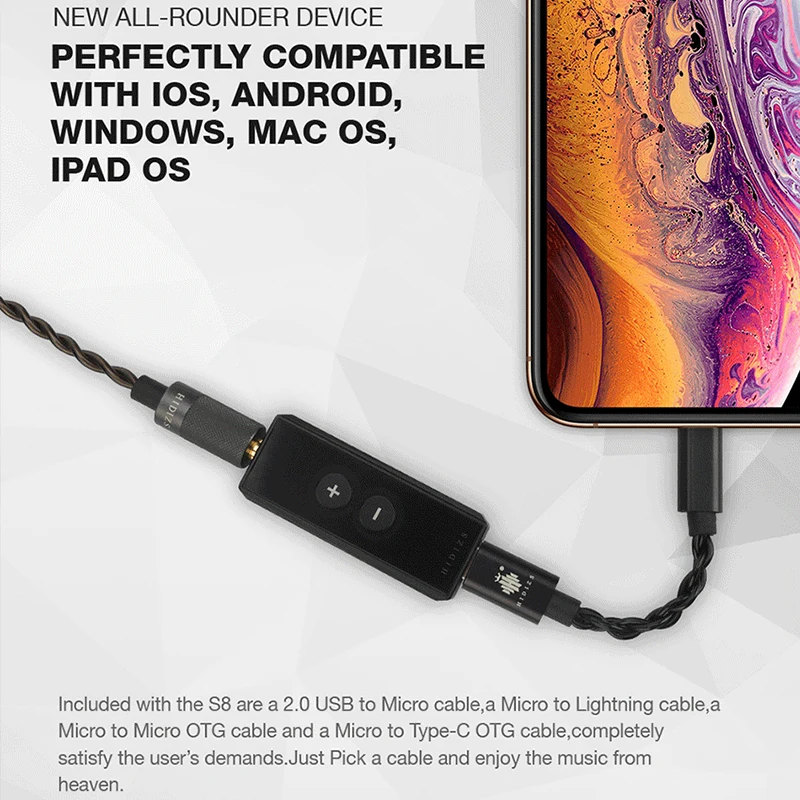 

Hidizs S8 CS43131 USB portable DAC TYPE C to 3.5MM HiFi Headphone Decoding Amplifier for Android Phone PC MAC