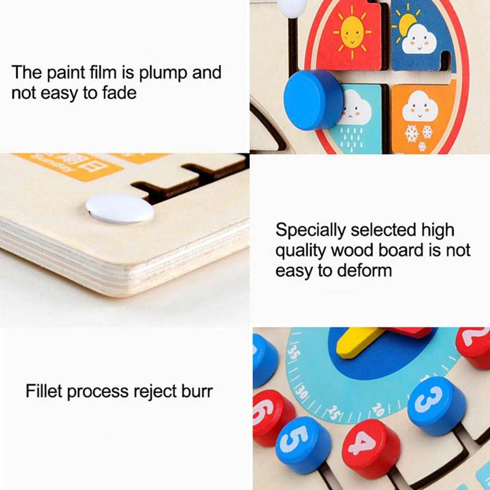 Деревянные детские когнитивные игрушки обучающие школьные часы с календарем