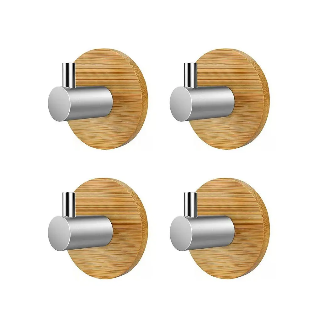 1Pc Hooks Natural Bamboo Stainless Steel Hook For Wall Clothes Bag Key Hanger Kitchen Bathroom Door Clothes Towel Holder Hot