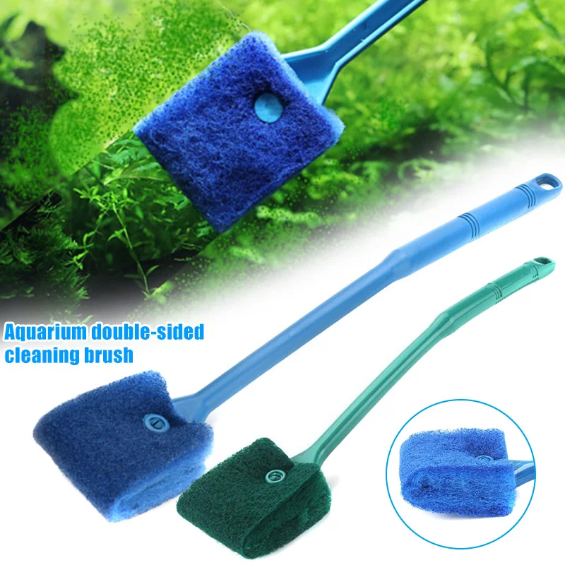 Двусторонняя губка щетка для чистки аквариумный скребок с длинной ручкой