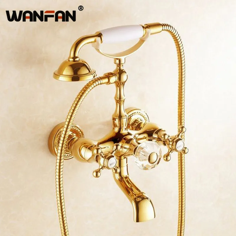 Смесители для душа золотой кран ванной комнаты латунный телефон с настенным