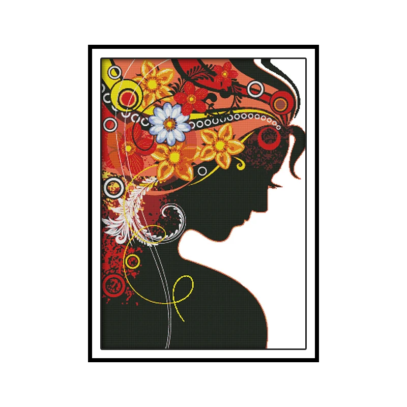 

Flower Woman Needlework DIY Cross Stitch Sets for Embroidery Kit 14CT 11CT Printed Cotton Fabric DIY Handwork Needlework Sets
