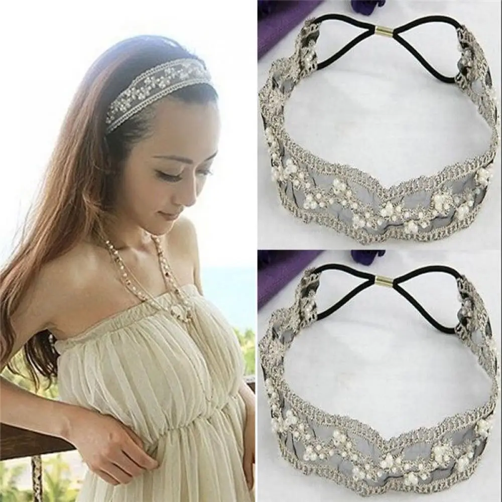 

Женская Кружевная повязка на голову с искусственным жемчугом, новинка, красивая эластичная повязка для волос для женщин и девушек, эластичн...