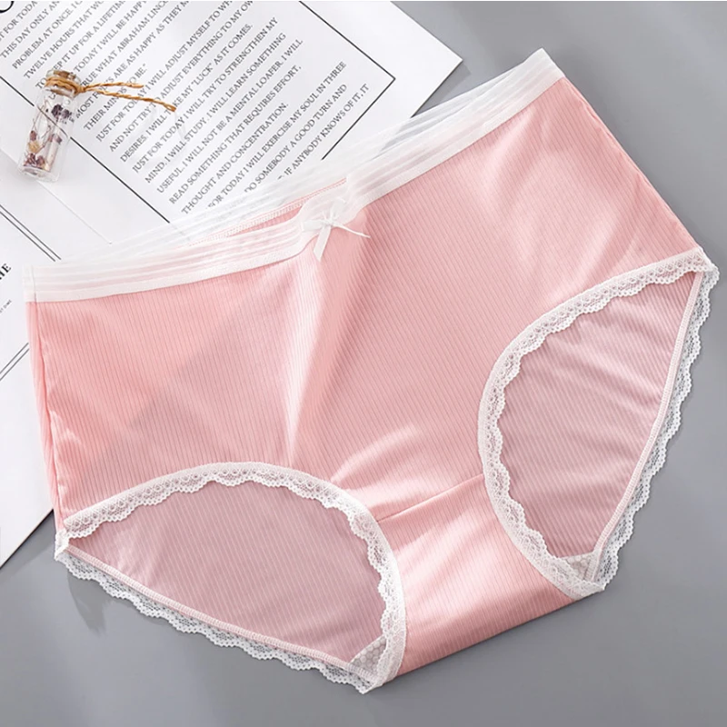 Light Purple Женские трусики большого размера, сексуальные кружевные шелковые антибактериальные трусы с бантом, женское нижнее белье размера плюс, женские 4XL - Цвет: Light Purple