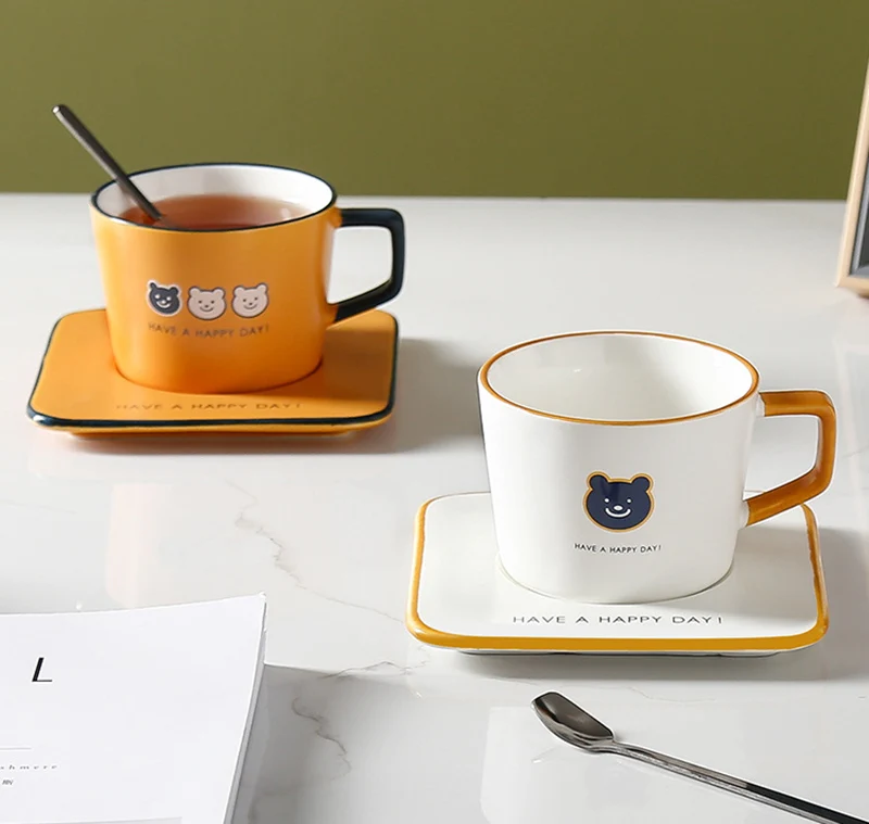 Новый милый мультяшный медведь с ложкой и блюдце в комплекте керамическая